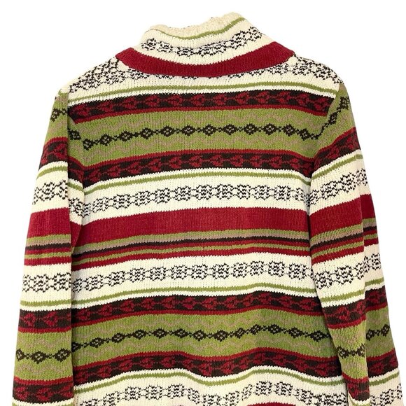 Sahalie Women's Wooby Green Red Striped Sweater Nordic Print Trim Fleece Cozy M - Picture 5 of 6